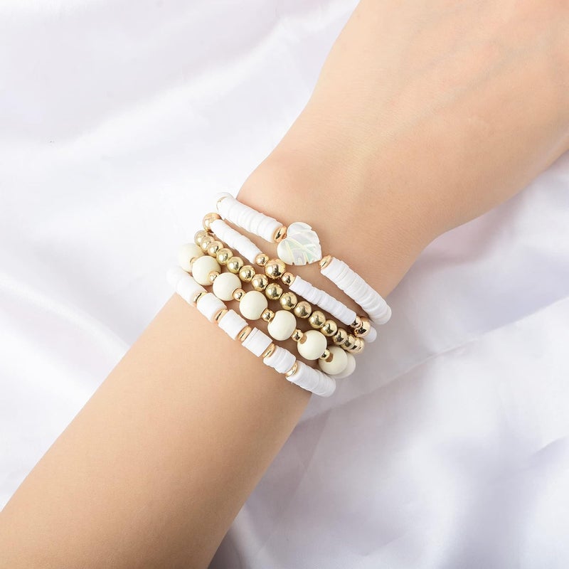 GOOJIDS Surfer Heishi Clay Bead Bracelets for Women Bohemian Stackable Gold Plated Beaded Stretch Bracelets Elastic Layering Friendship Bracelets Set Boho Jewelry - Image 3